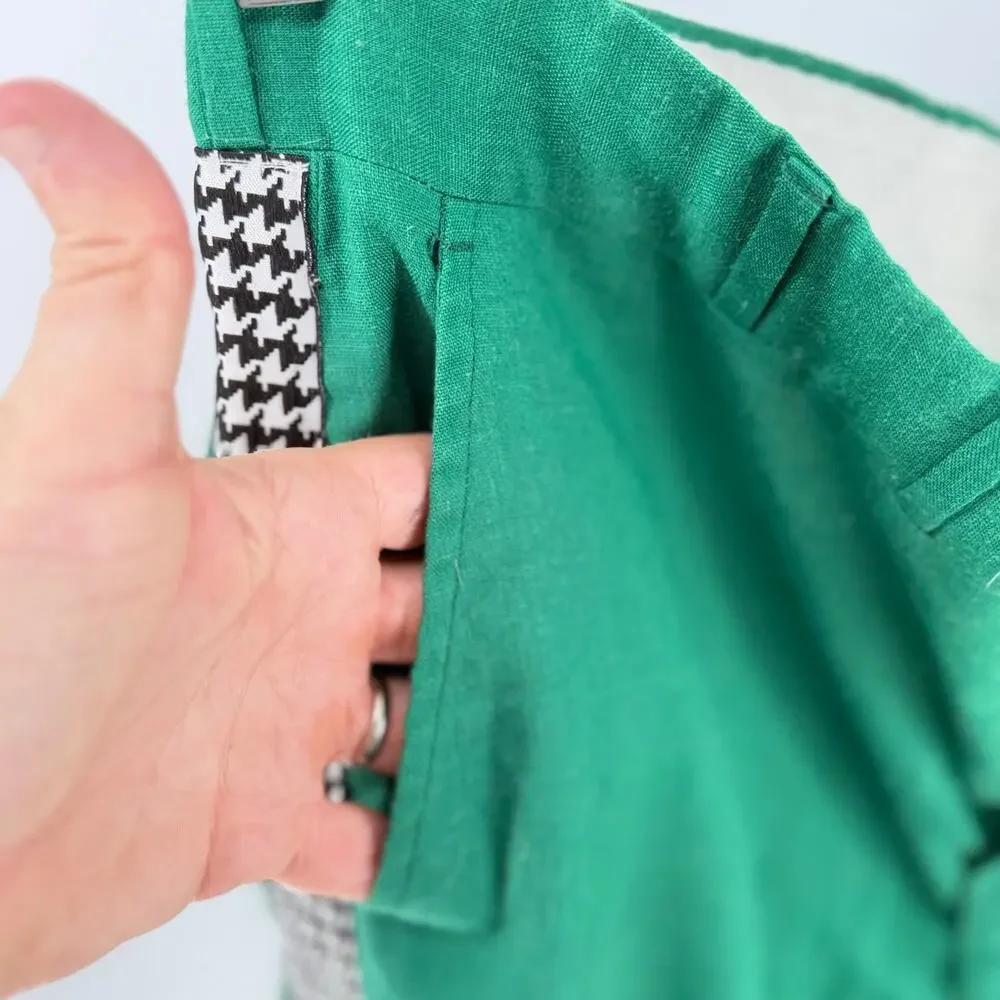 Vintage Corbin Montego Linen Trousers Green Houndstooth Stripe Squire Shop 32
